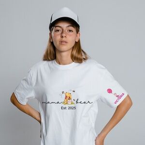 White Graphic T-Shirt with Bear Design